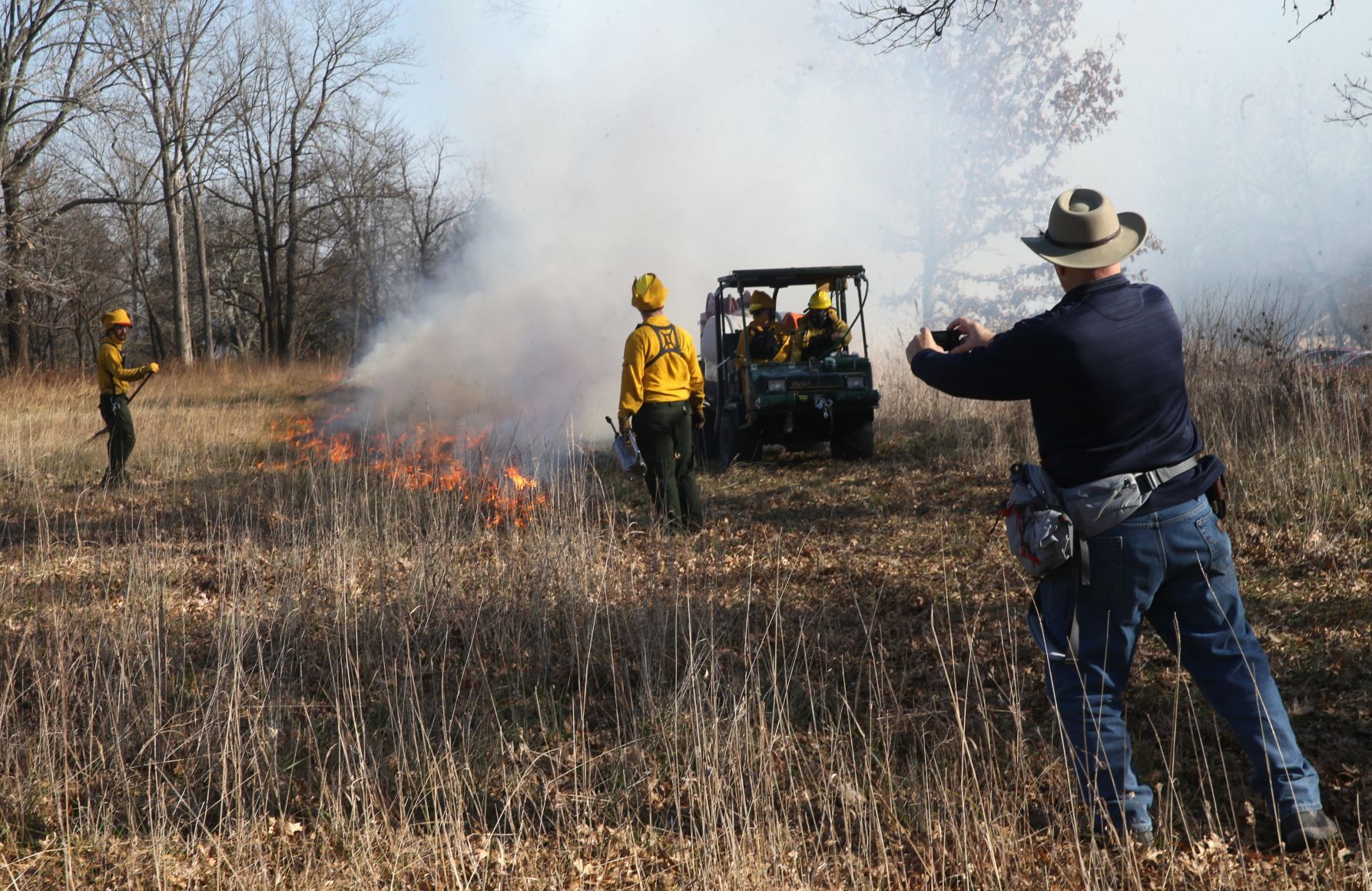 Citizens watch a prescribed burn at Shaw Nature Reserve